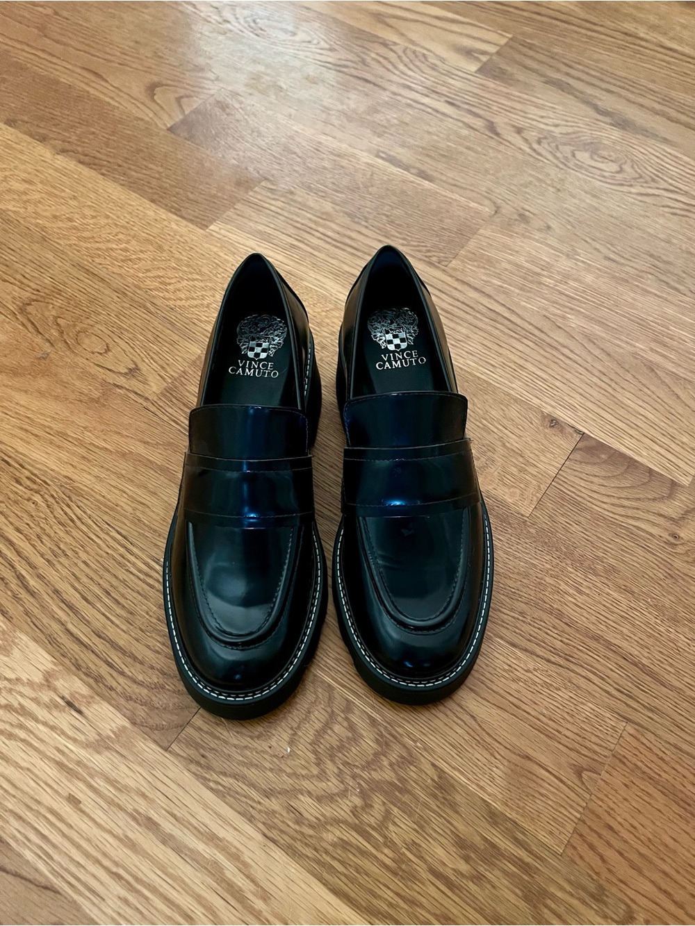 Vince Camuto Women’s Black Leather Penny Loafers